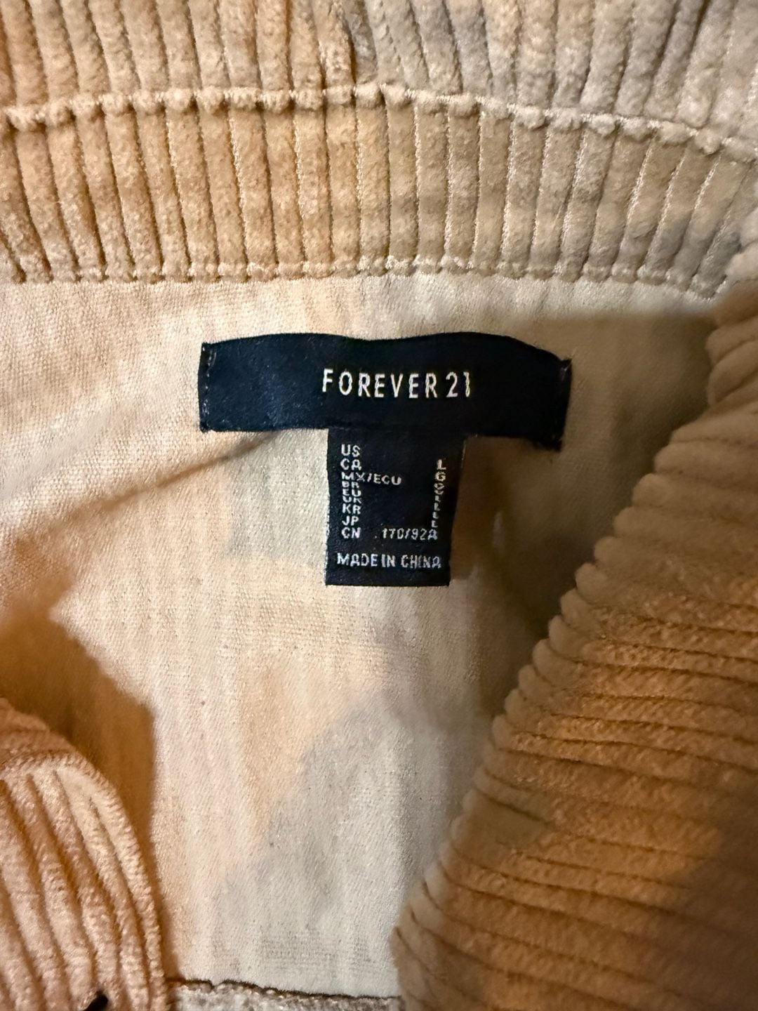Forever 21 Corduroy Cropped Jacket Size L Tan Raw Hem Button Up 4