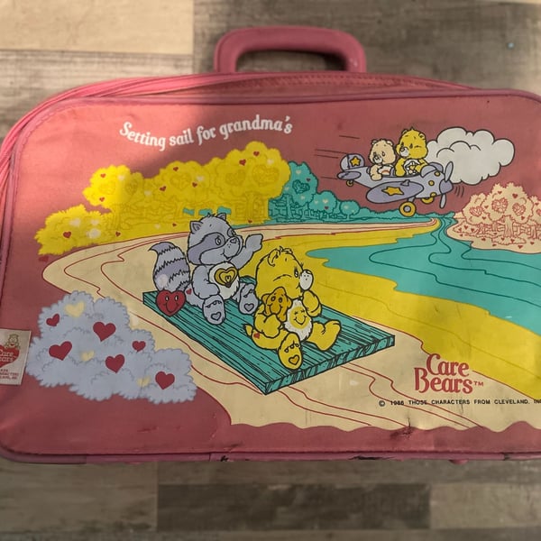 Care Bears Vintage 1986 Setting Sail For Grandma's Suitcase Luggage Pink