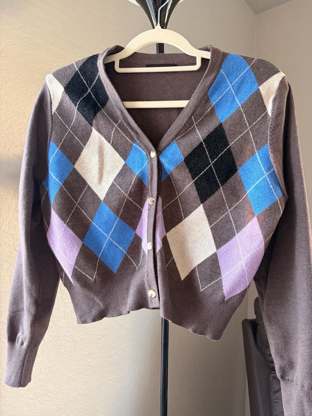 Shein Argyle Cardigan Size L Multi 2