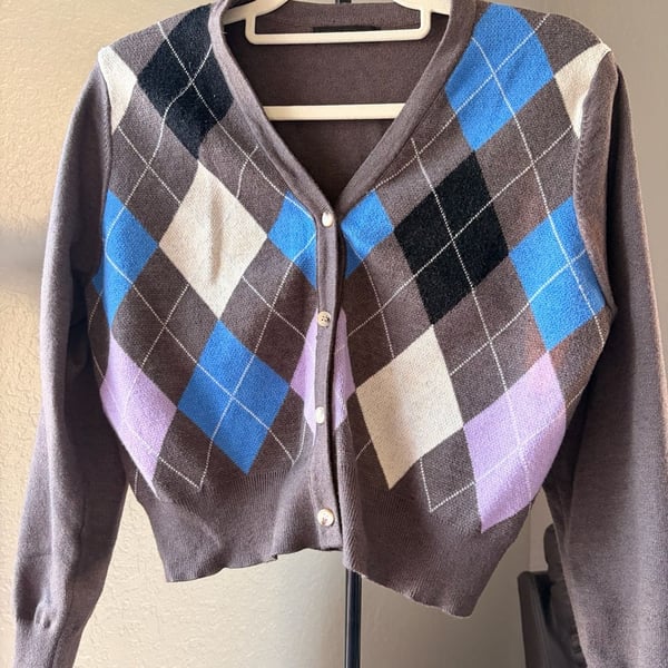Shein Argyle Cardigan Size L Multi