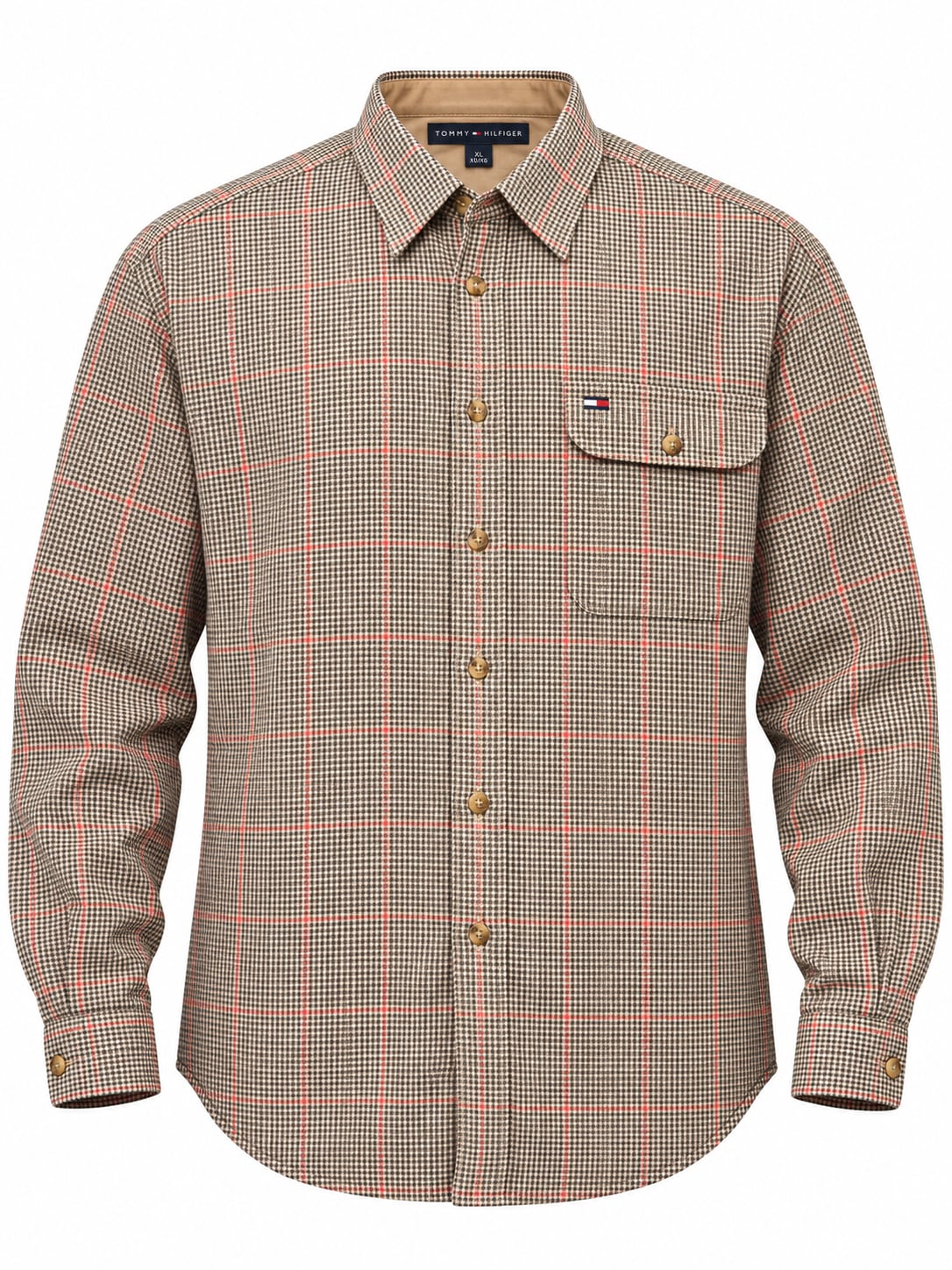 Tommy Hilfiger Mens XL Houndstooth Red Plaid Soft Cotton Shirt 2