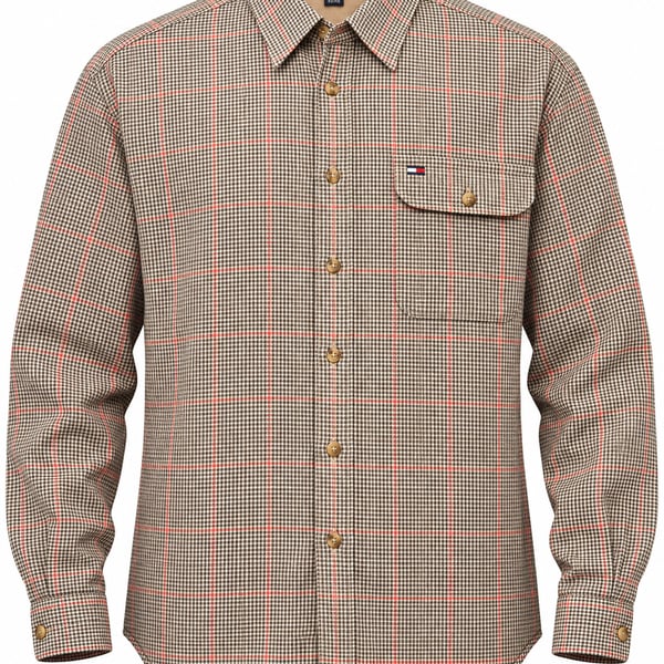 Tommy Hilfiger Mens XL Houndstooth Red Plaid Soft Cotton Shirt