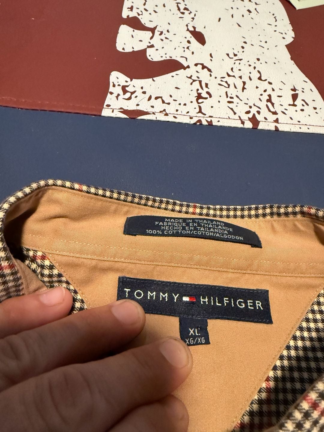 Tommy Hilfiger Mens XL Houndstooth Red Plaid Soft Cotton Shirt 4