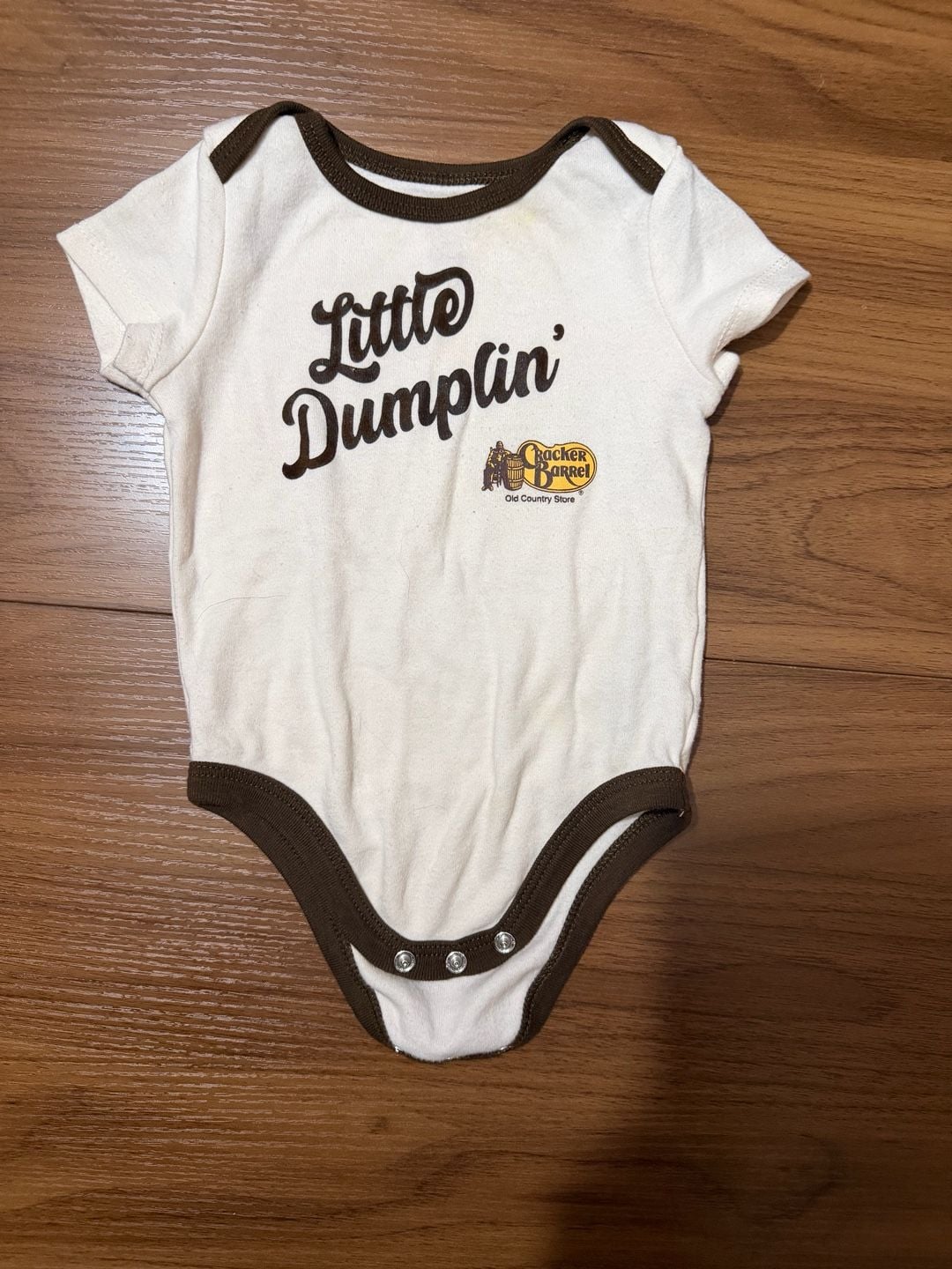 Cracker Barrel Little Dumplin Bodysuit Size 9m Cream Brown 2