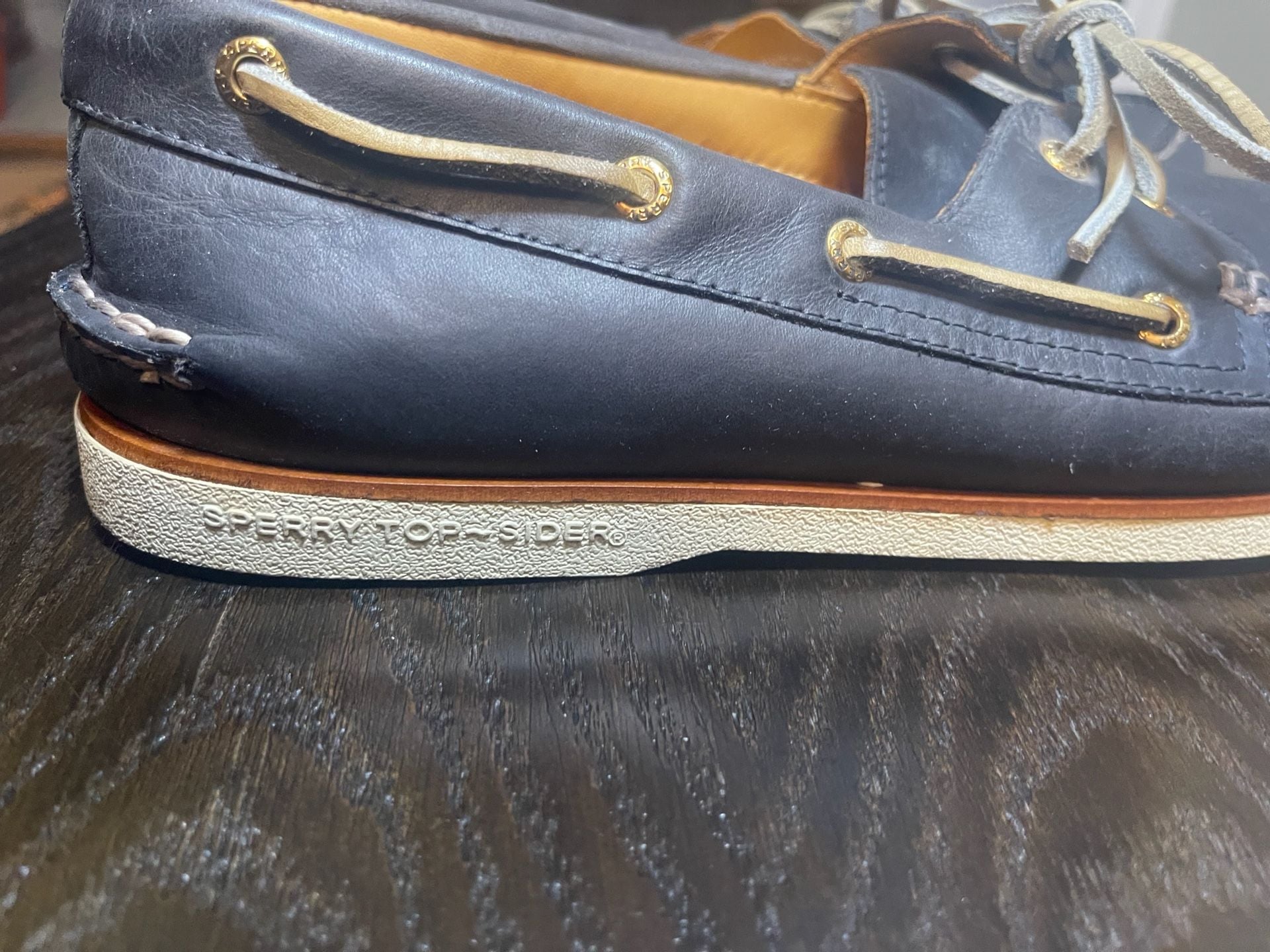 Sperry Gold Cup Authentic Original 2-Eye Boat Shoe Size 12 M Navy Leather 7