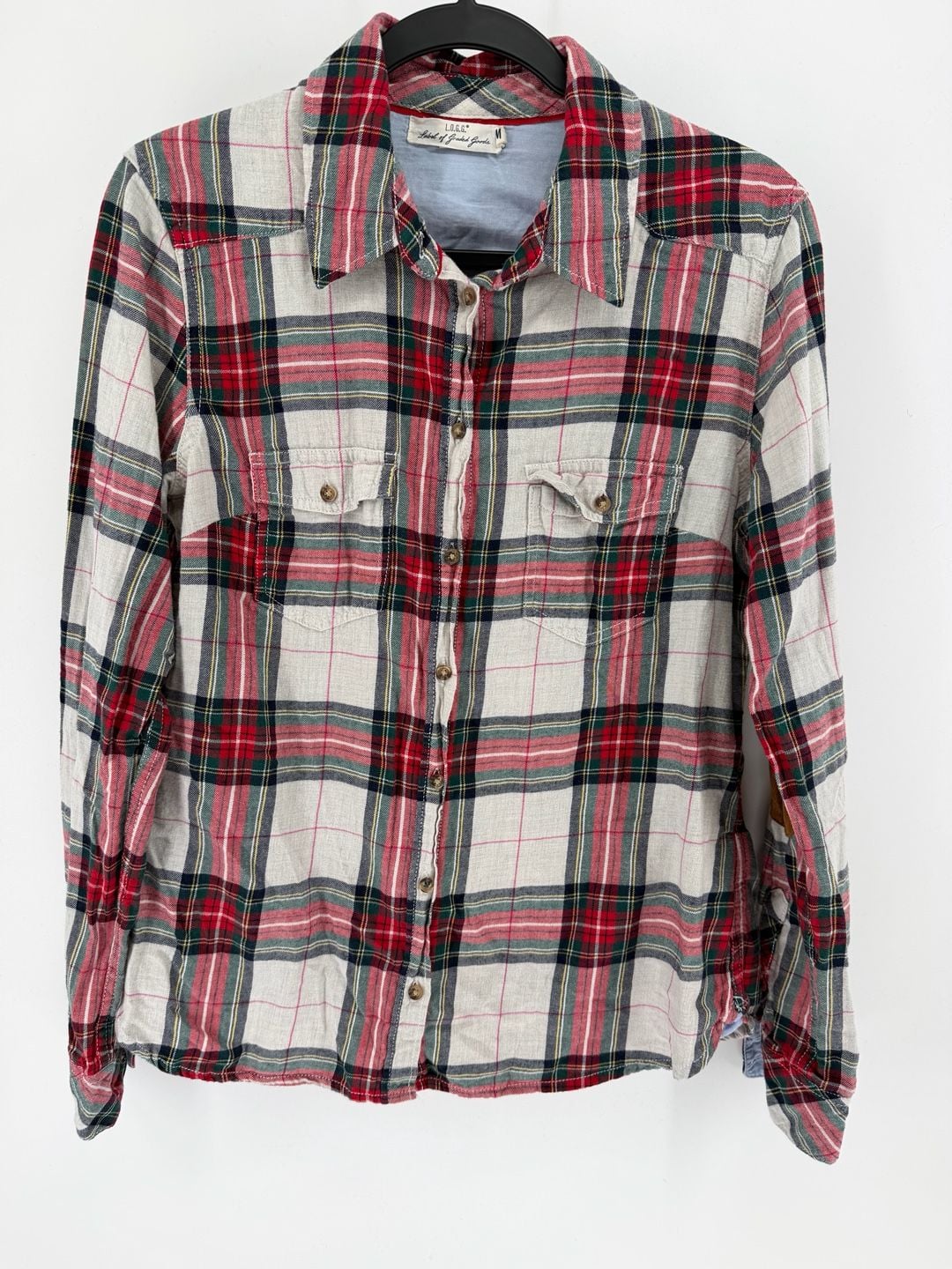 L.O.G.G. Label of Graded Goods Men’s Plaid Flannel Shirt Size M Elbow Patch 2