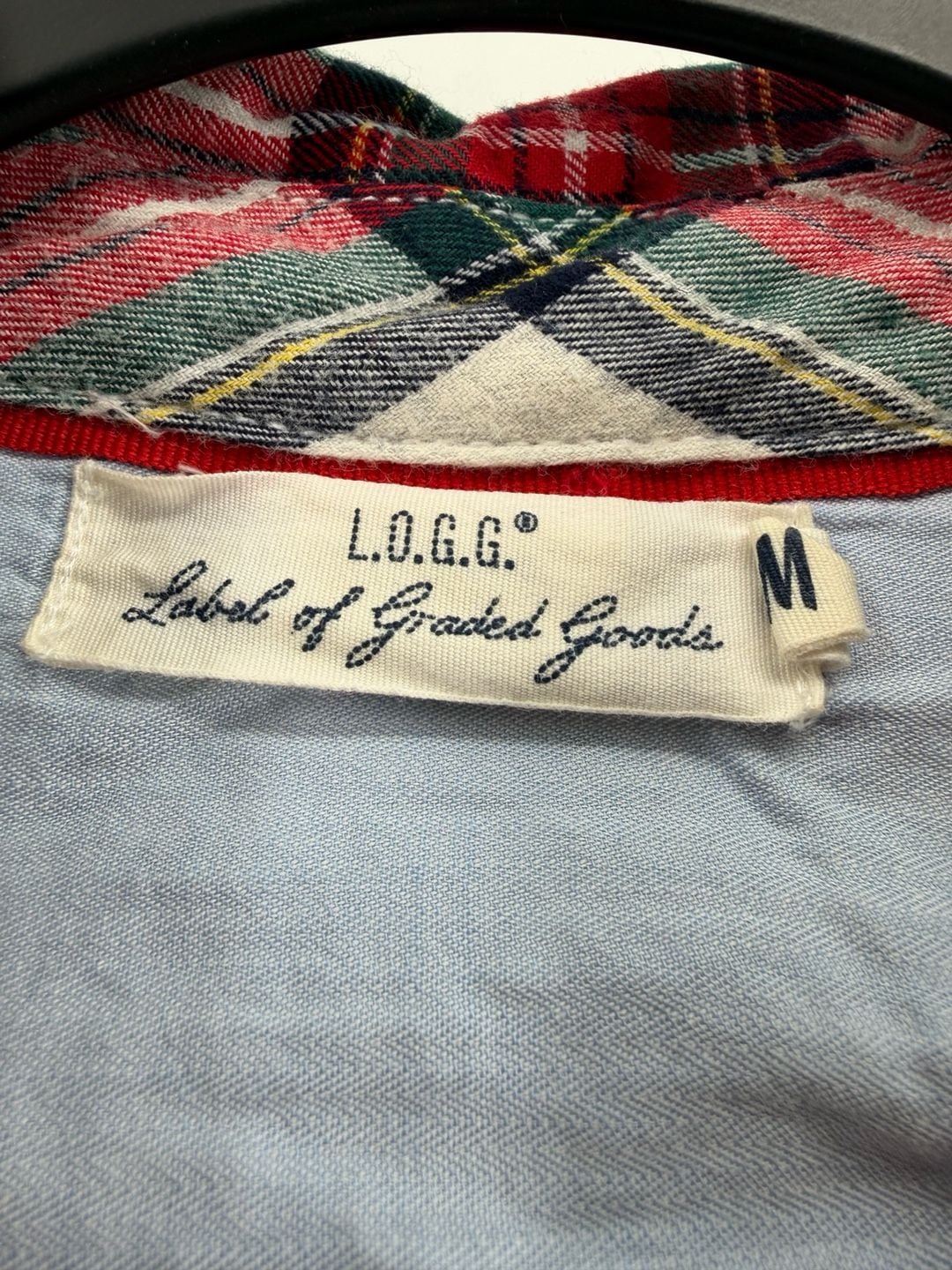 L.O.G.G. Label of Graded Goods Men’s Plaid Flannel Shirt Size M Elbow Patch 4