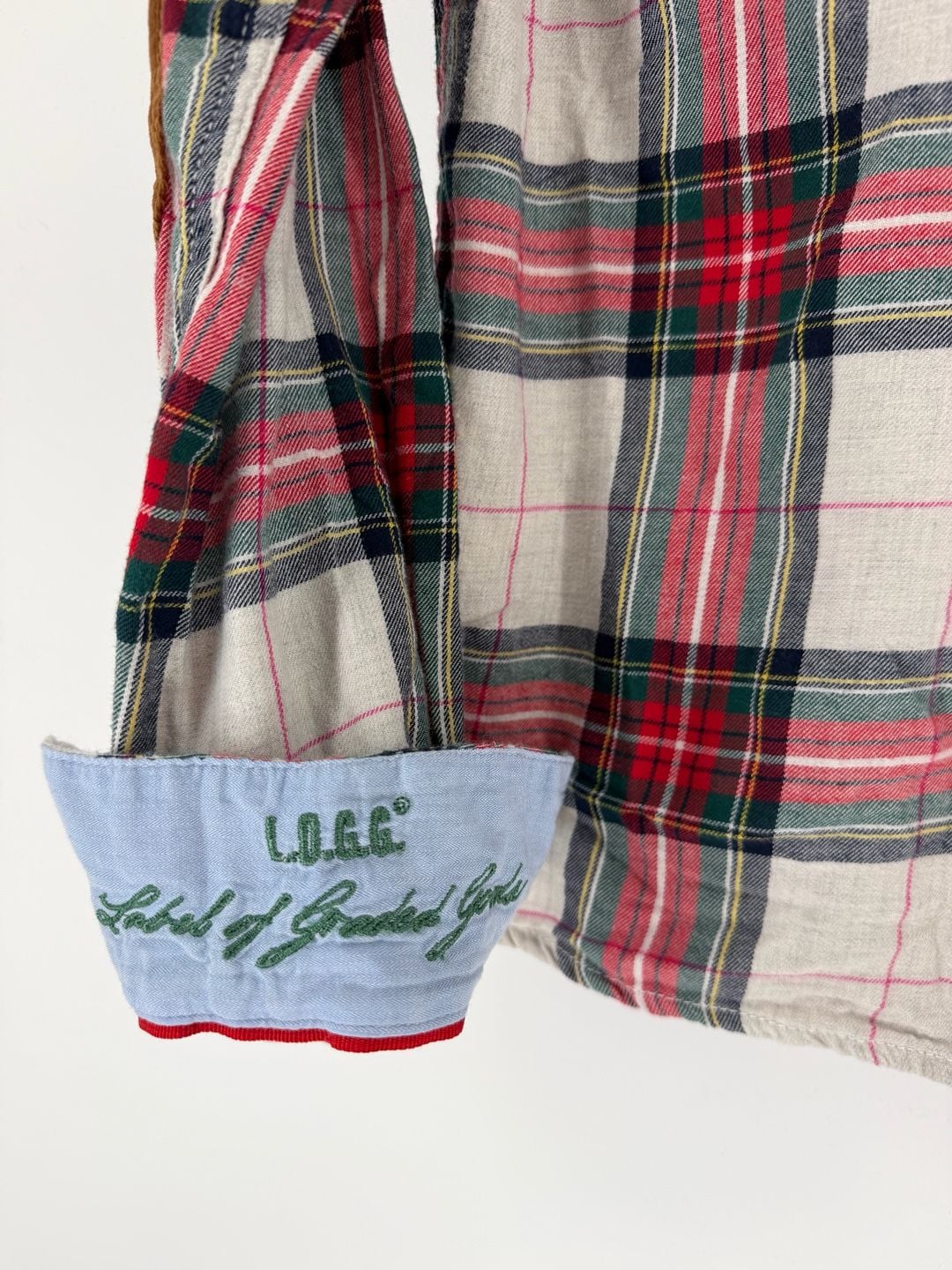 L.O.G.G. Label of Graded Goods Men’s Plaid Flannel Shirt Size M Elbow Patch 5