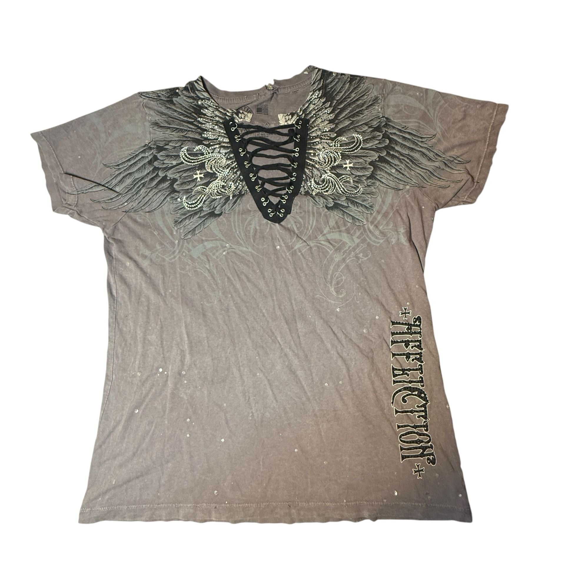 Affliction Women’s Distressed Vulnerable T-Shirt Size X-Large Dusty Rose 2