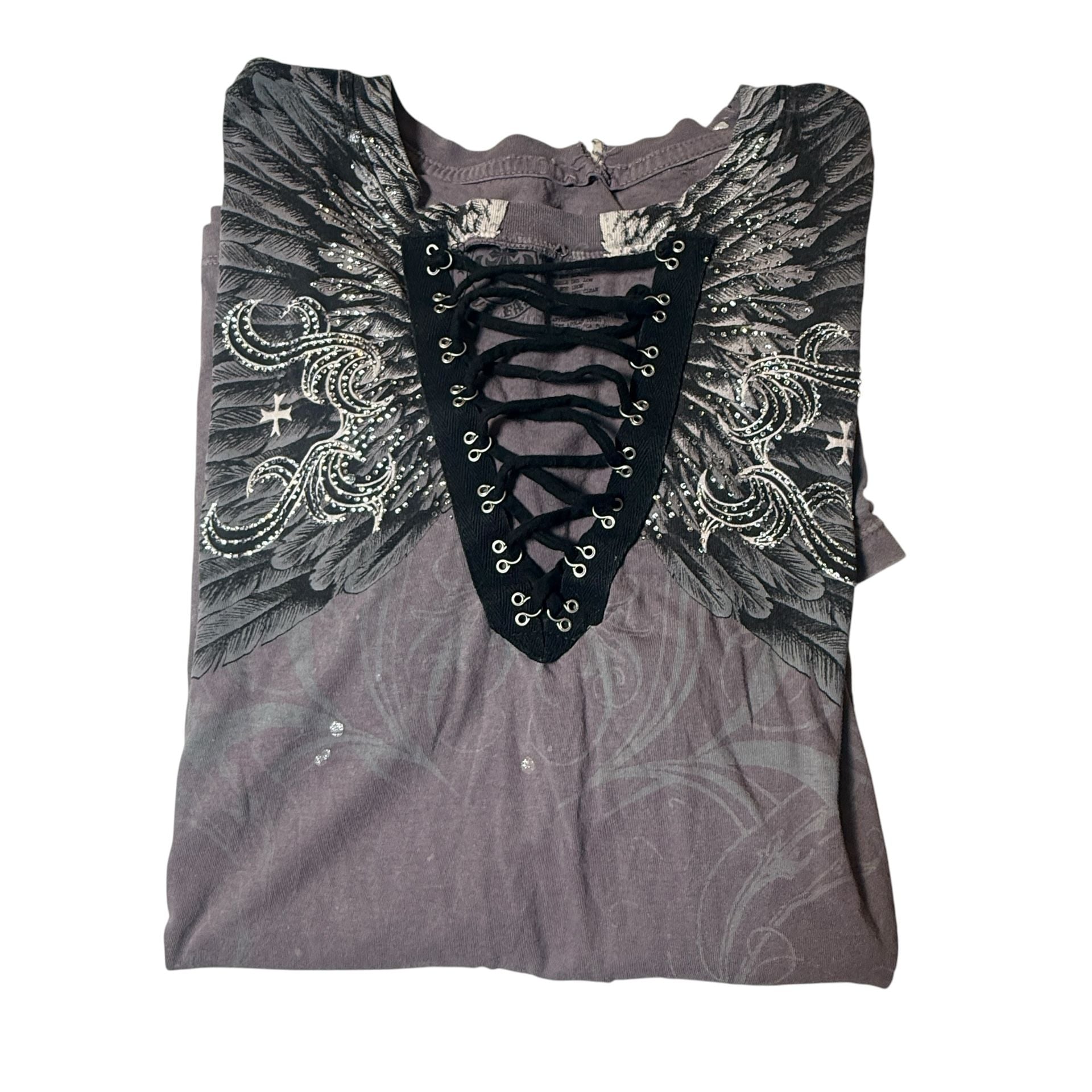 Affliction Women’s Distressed Vulnerable T-Shirt Size X-Large Dusty Rose 13