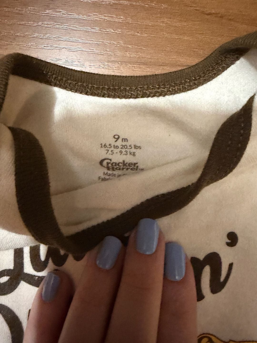 Cracker Barrel Little Dumplin Bodysuit Size 9m Cream Brown 3