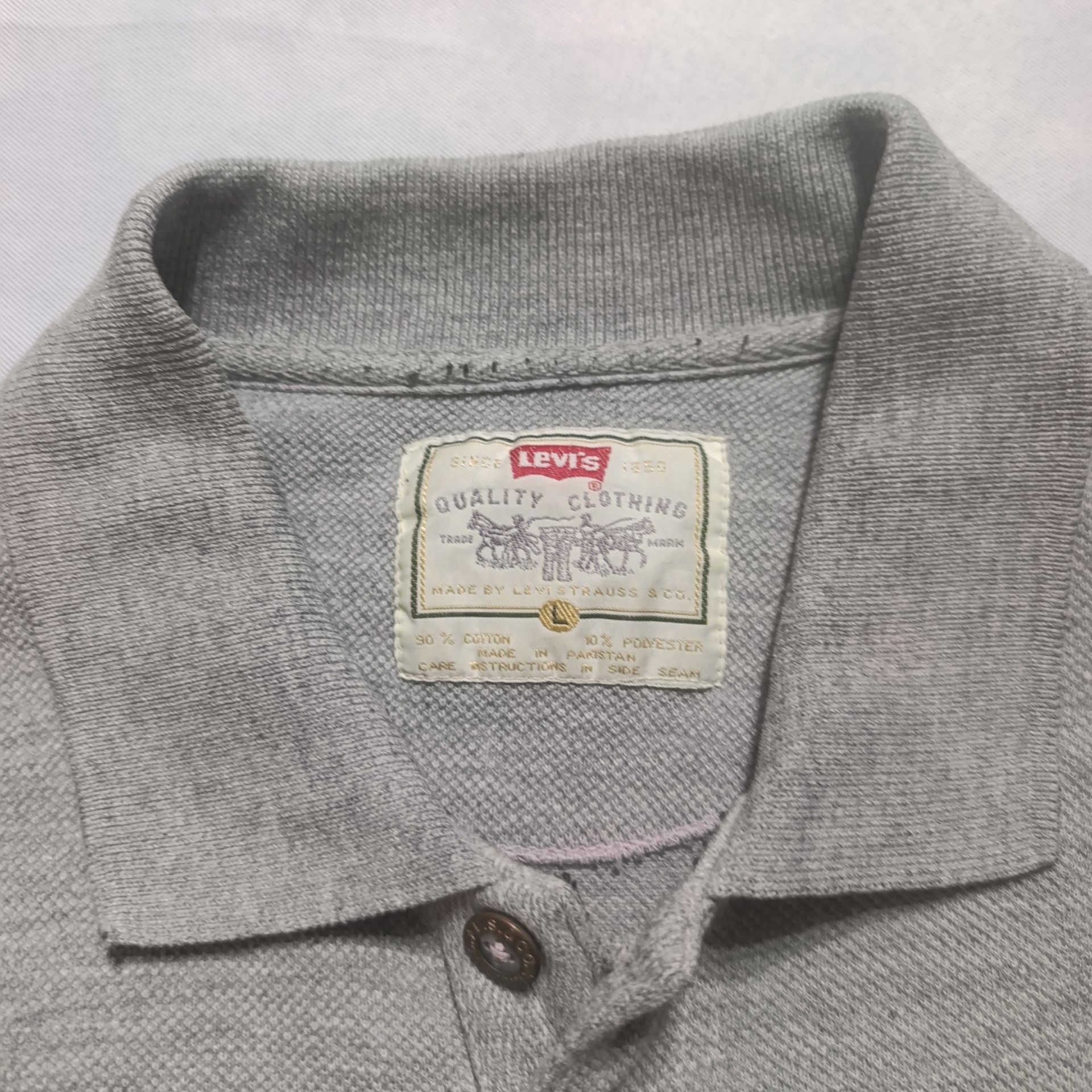 Levi's Quality Clothing Polo Shirt Size L Gray Pique 4