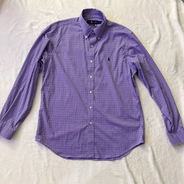 Mens Ralph Lauren Performance Gingham Button-Down Shirt Size L Purple