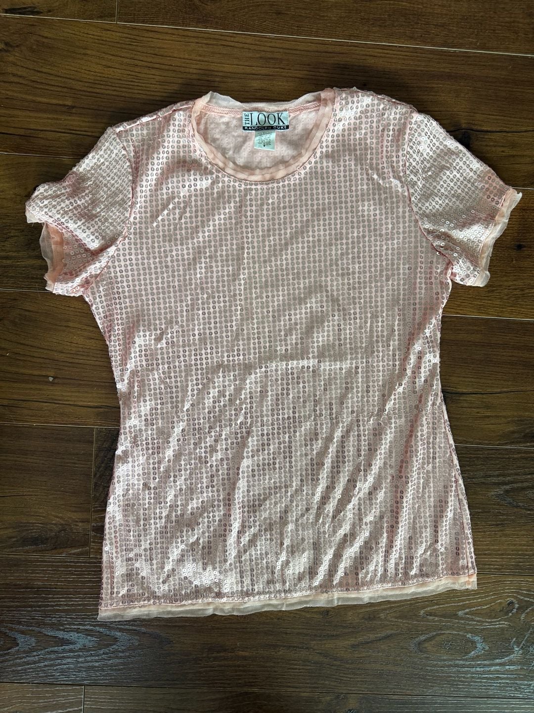 The Look Randolph Duke Sequin Top Size M Pink Mesh Short Sleeve Shirt 2