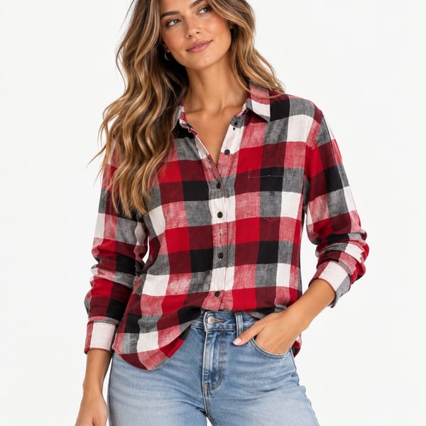 Lauren Ralph Lauren Red Black White Buffalo Plaid Linen Button Down Shirt Size S