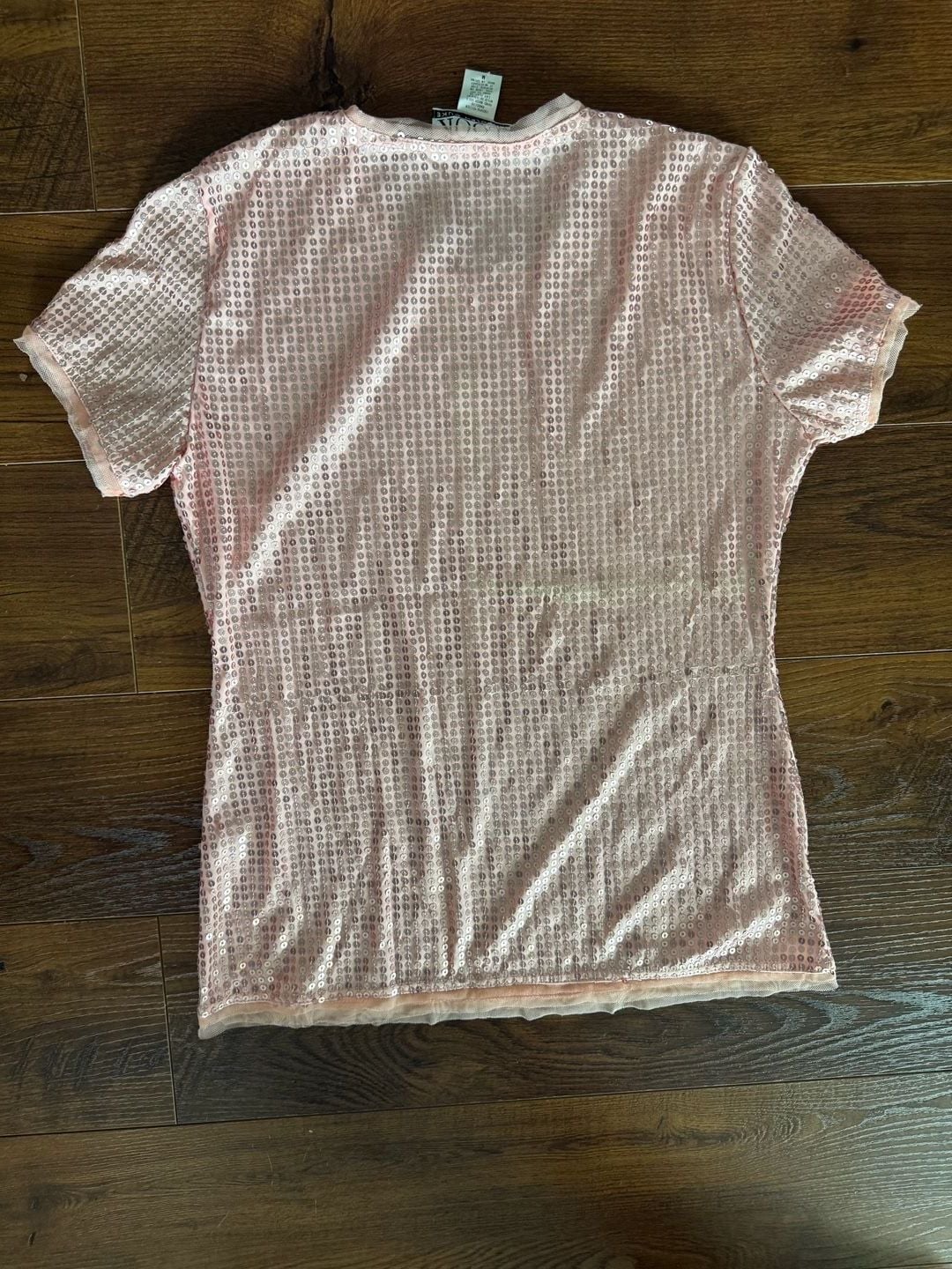 The Look Randolph Duke Sequin Top Size M Pink Mesh Short Sleeve Shirt 3