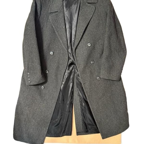 London Fog Vintage Wool Blend Double Breasted Overcoat Charcoal