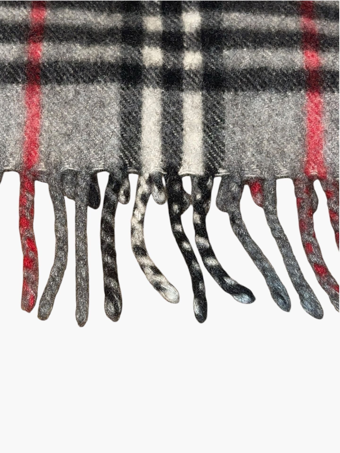 Burberrys London 100% Cashmere Gray Nova Check Plaid Fringe Scarf 5