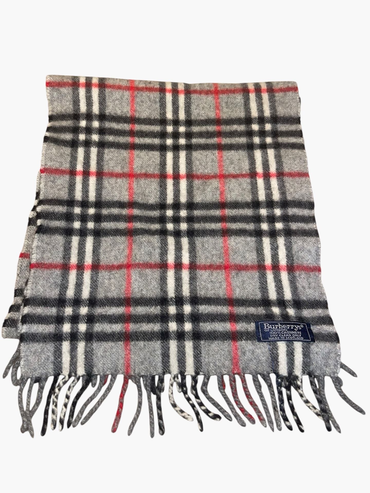 Burberrys London 100% Cashmere Gray Nova Check Plaid Fringe Scarf 6