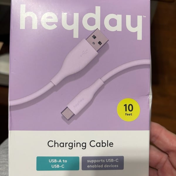 Heyday USB-A to USB-C Charging Cable 10 Feet Pastel Lavender