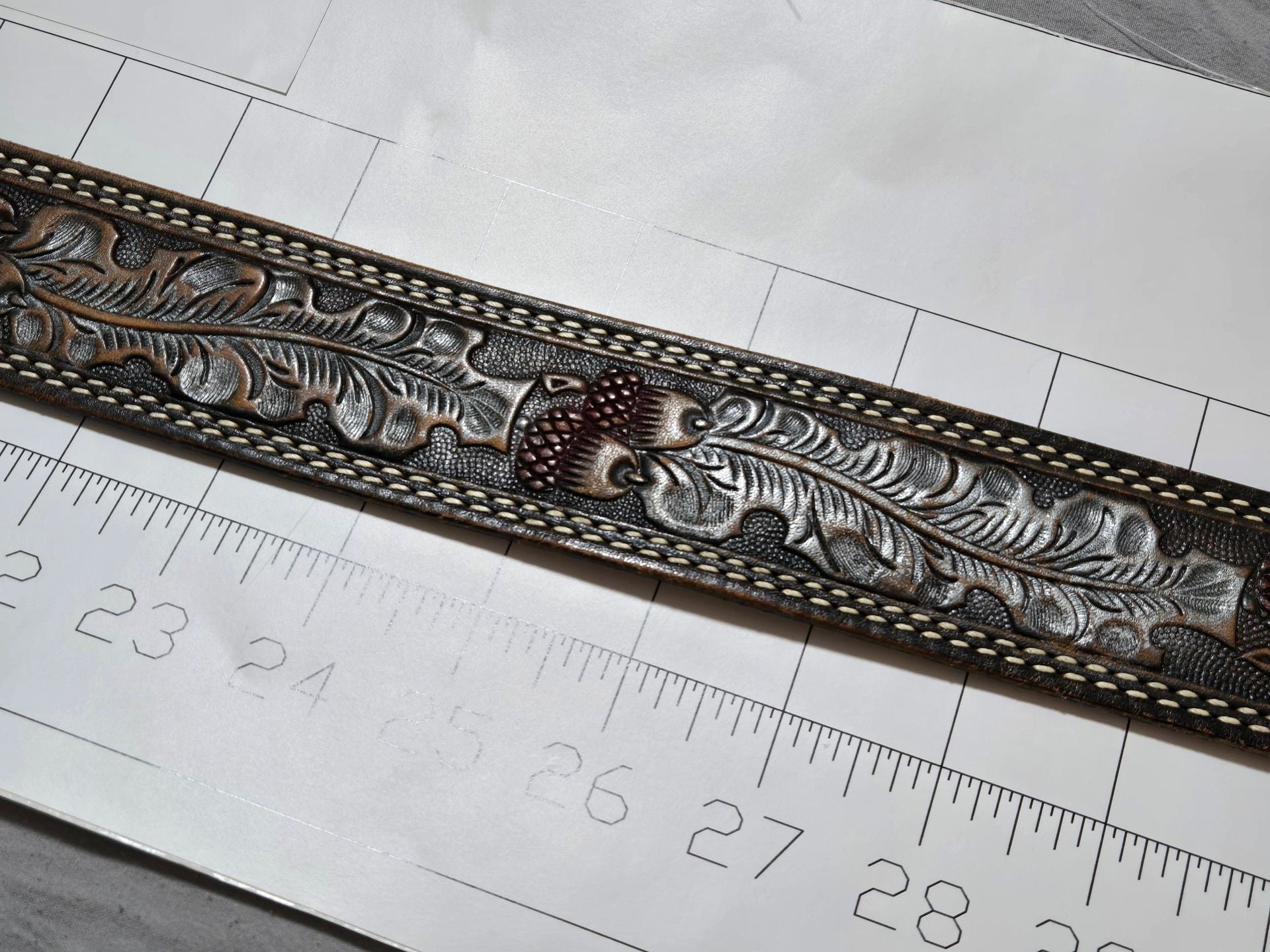 Textan Tooled Leather Belt Size 36 With Stone Buckle 8