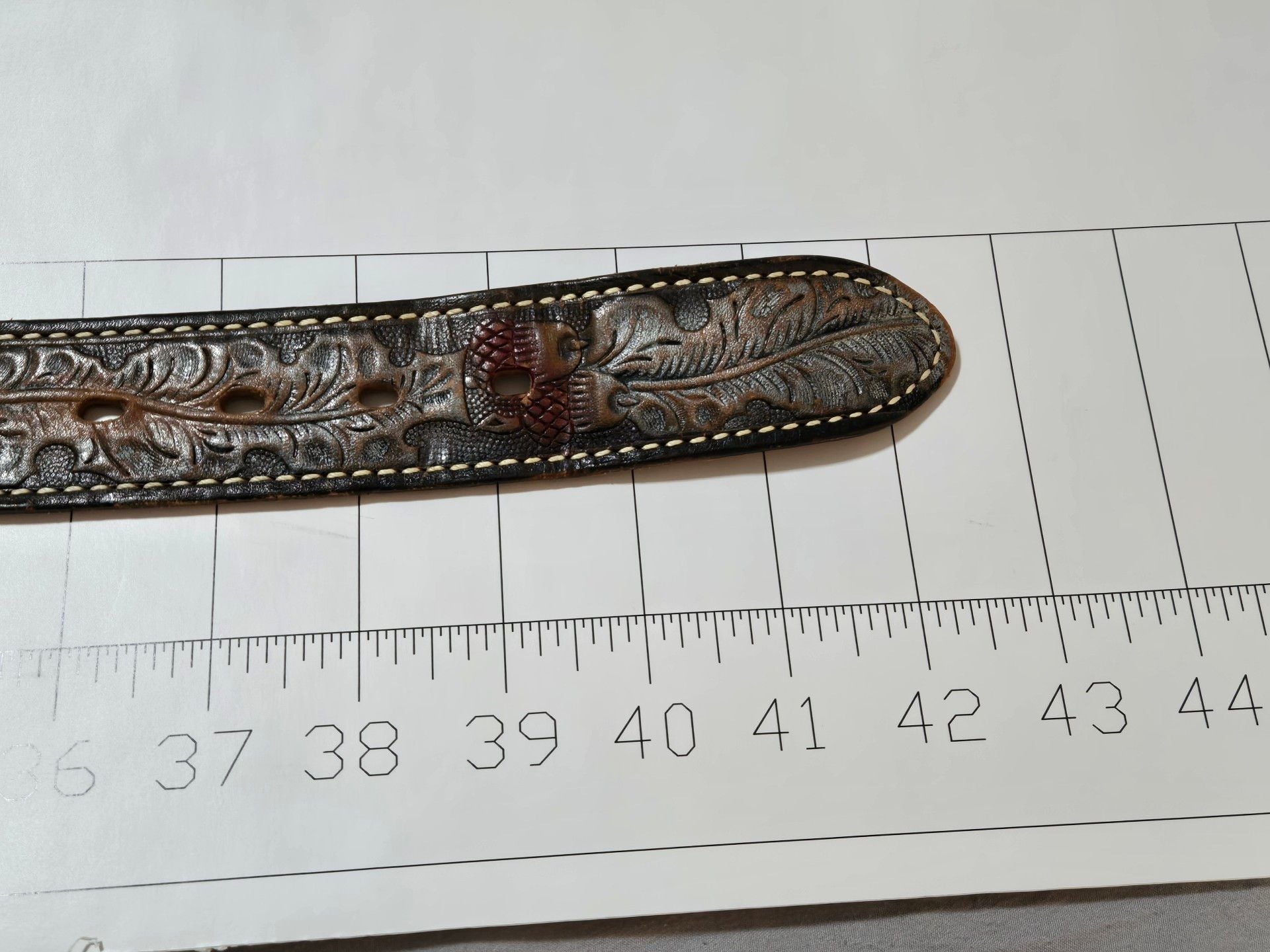 Textan Tooled Leather Belt Size 36 With Stone Buckle 10