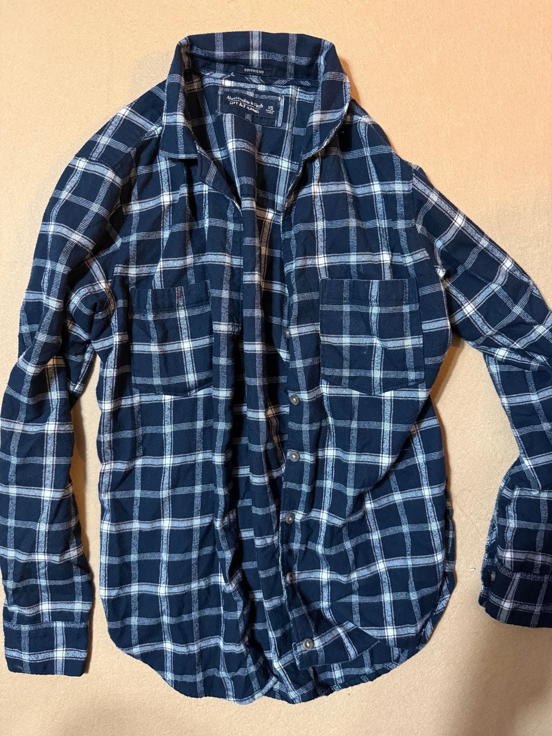 Abercrombie & Fitch Boyfriend Flannel Shirt Size XS Navy White Plaid 2