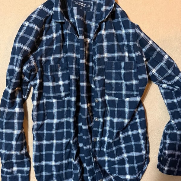 Abercrombie & Fitch Boyfriend Flannel Shirt Size XS Navy White Plaid