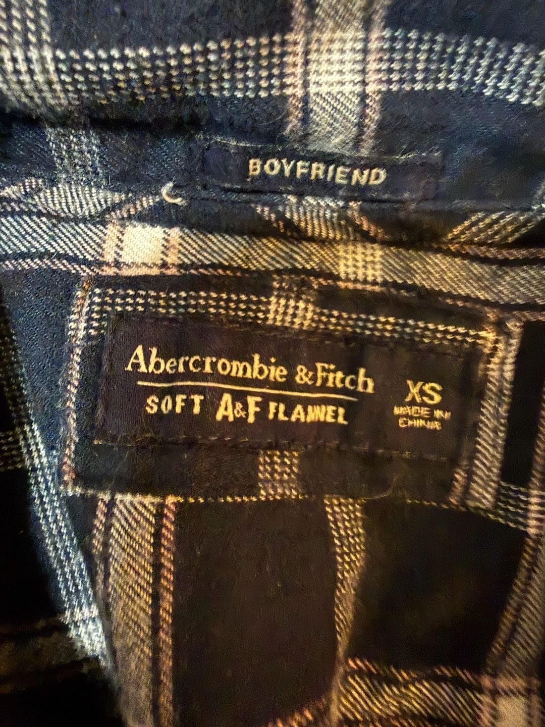 Abercrombie & Fitch Boyfriend Flannel Shirt Size XS Navy White Plaid 3