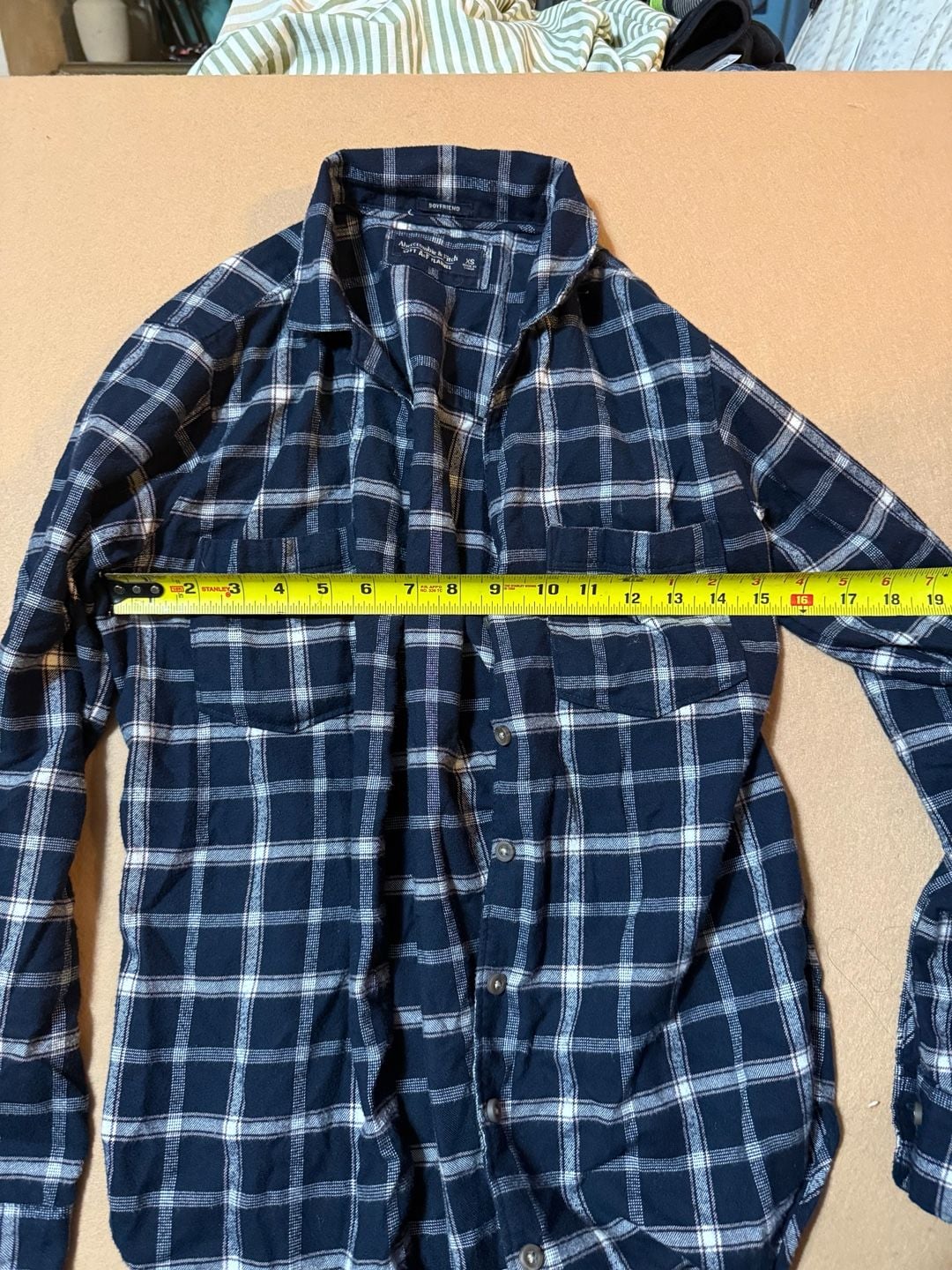 Abercrombie & Fitch Boyfriend Flannel Shirt Size XS Navy White Plaid 4