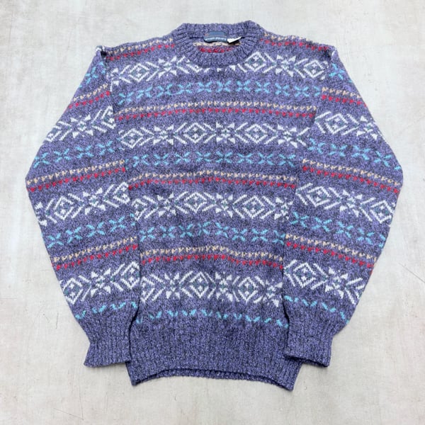 Kenneth Stevens Wool Sweater Size L Purple Fair Isle Geometric Vintage
