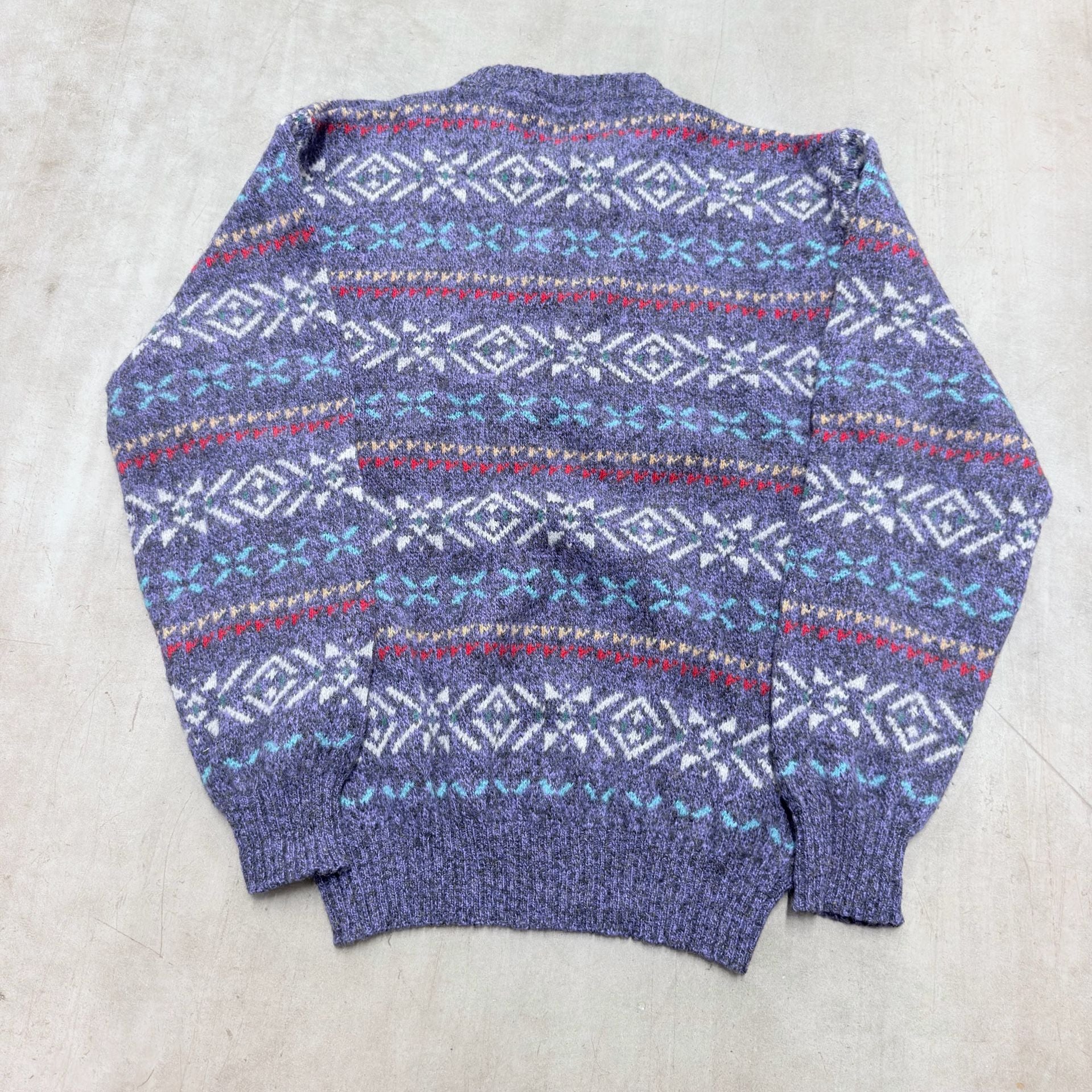 Kenneth Stevens Wool Sweater Size L Purple Fair Isle Geometric Vintage 5