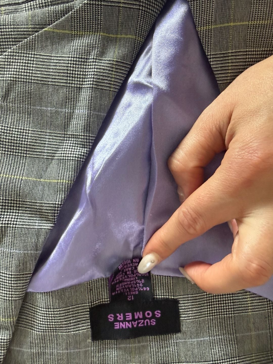 Suzanne Somers Glen Plaid Vest Grey Purple Lining 3
