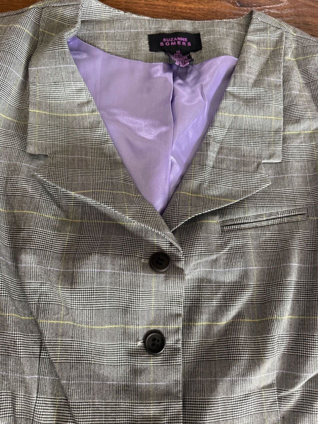 Suzanne Somers Glen Plaid Vest Grey Purple Lining 4
