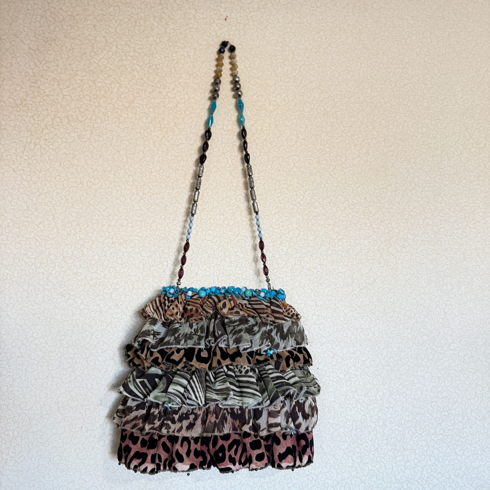 Mary Frances Bag 853 Animal Print Ruffle Turquoise Beaded Shoulder Bag 3