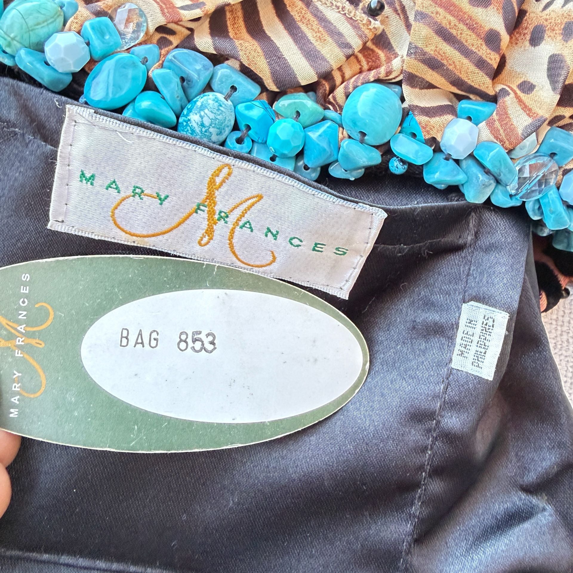 Mary Frances Bag 853 Animal Print Ruffle Turquoise Beaded Shoulder Bag 10