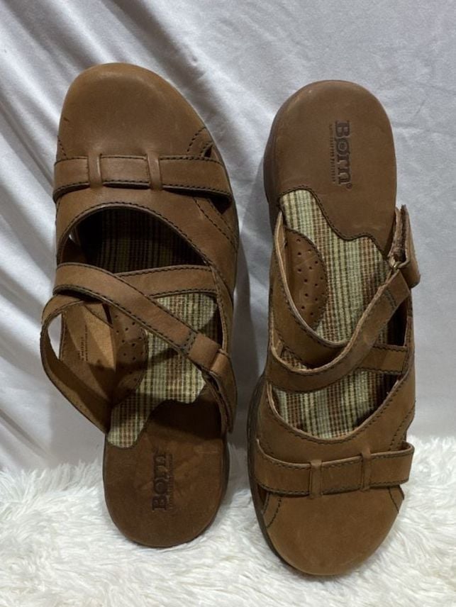 Born Sandals Brown Leather Cross Strap Size 8 4