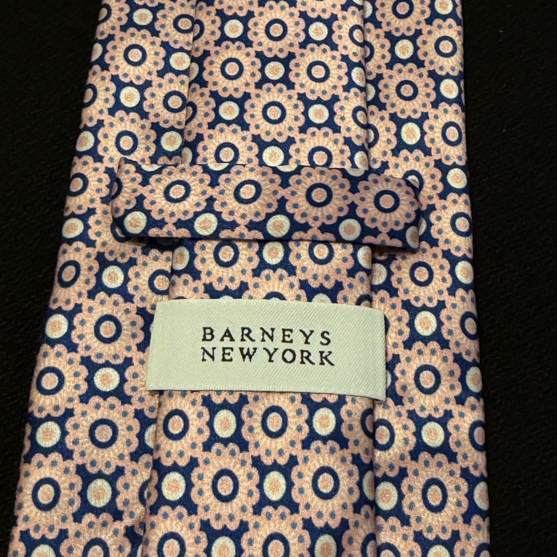 Barneys New York Silk Geometric Tie Blue Pink Made In Italy 3