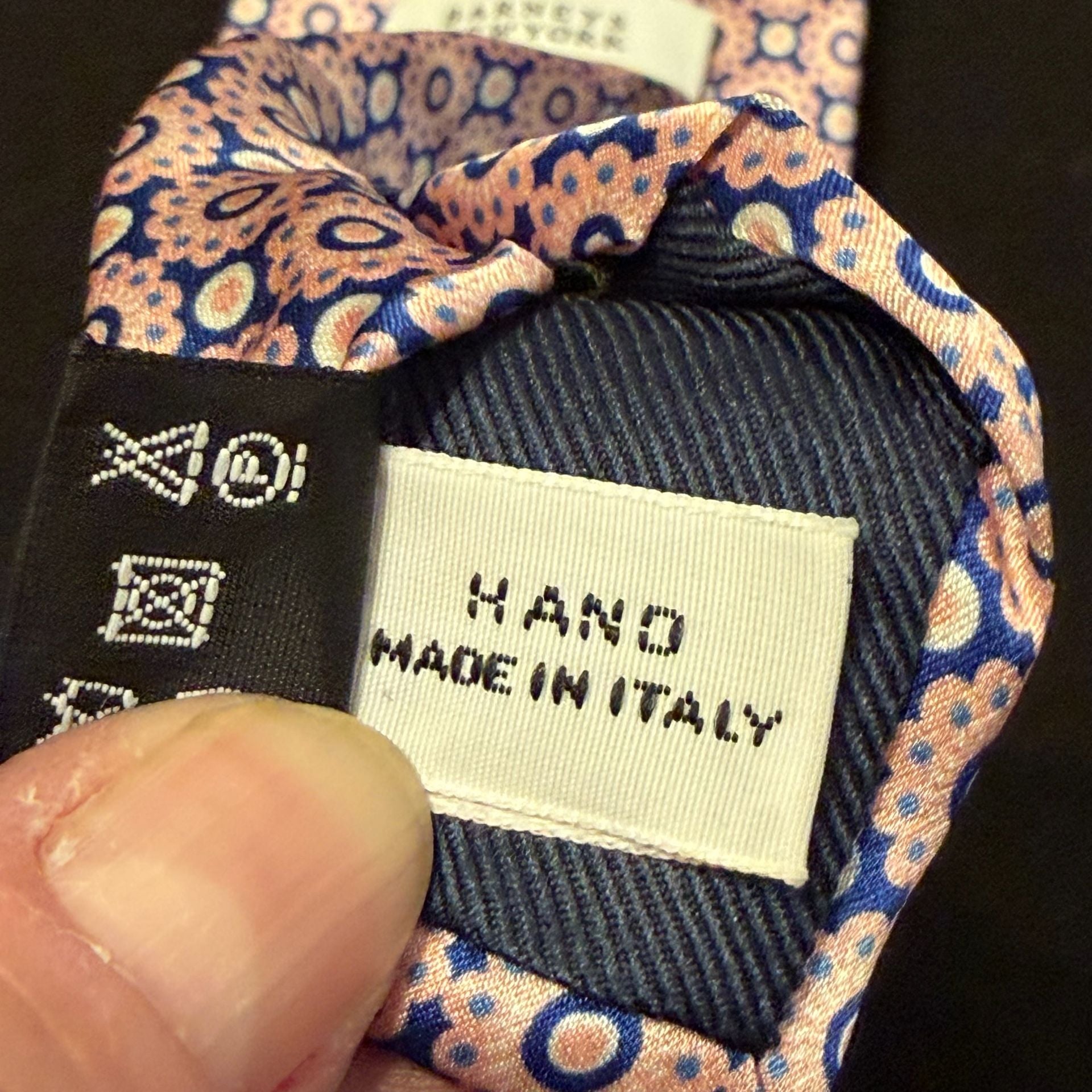 Barneys New York Silk Geometric Tie Blue Pink Made In Italy 5