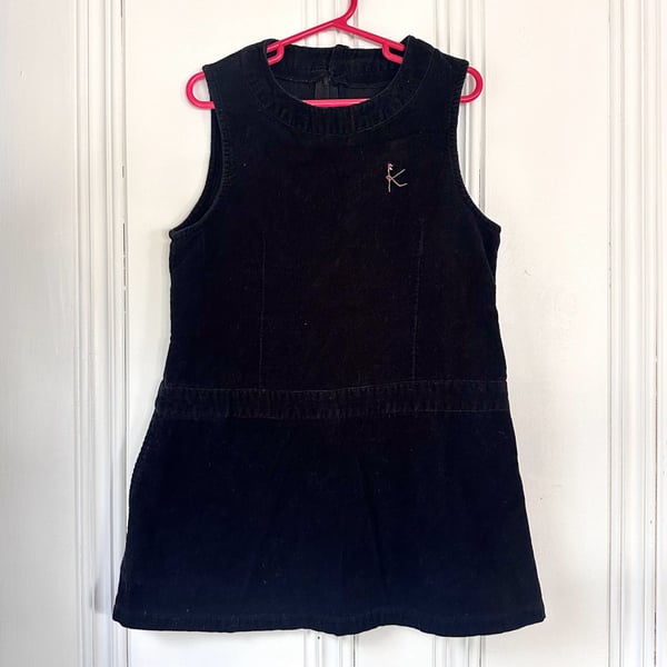 Kumikyoku Kids’ Corduroy Dress, Size M, Girls Black Pinafore