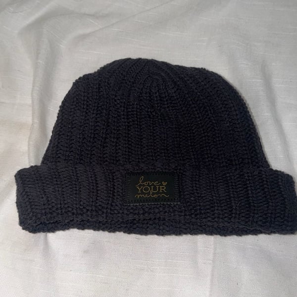 Love Your Melon Black Ribbed Knit Cuffed Beanie Hat