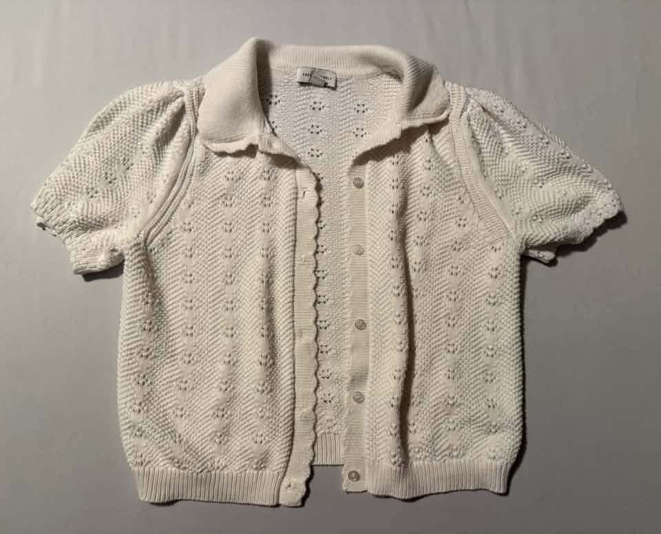 Free Assembly Women’s Pointelle Collared Cardigan Sweater Size Large 2