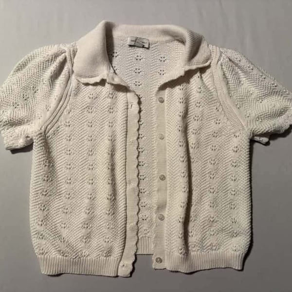 Free Assembly Women’s Pointelle Collared Cardigan Sweater Size Large 