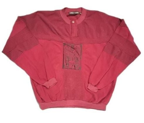 Street Scenes Sweater Size L Red Vintage 90s Ribbed Graphic Polo 2