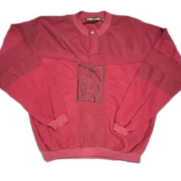 Street Scenes Sweater Size L Red Vintage 90s Ribbed Graphic Polo