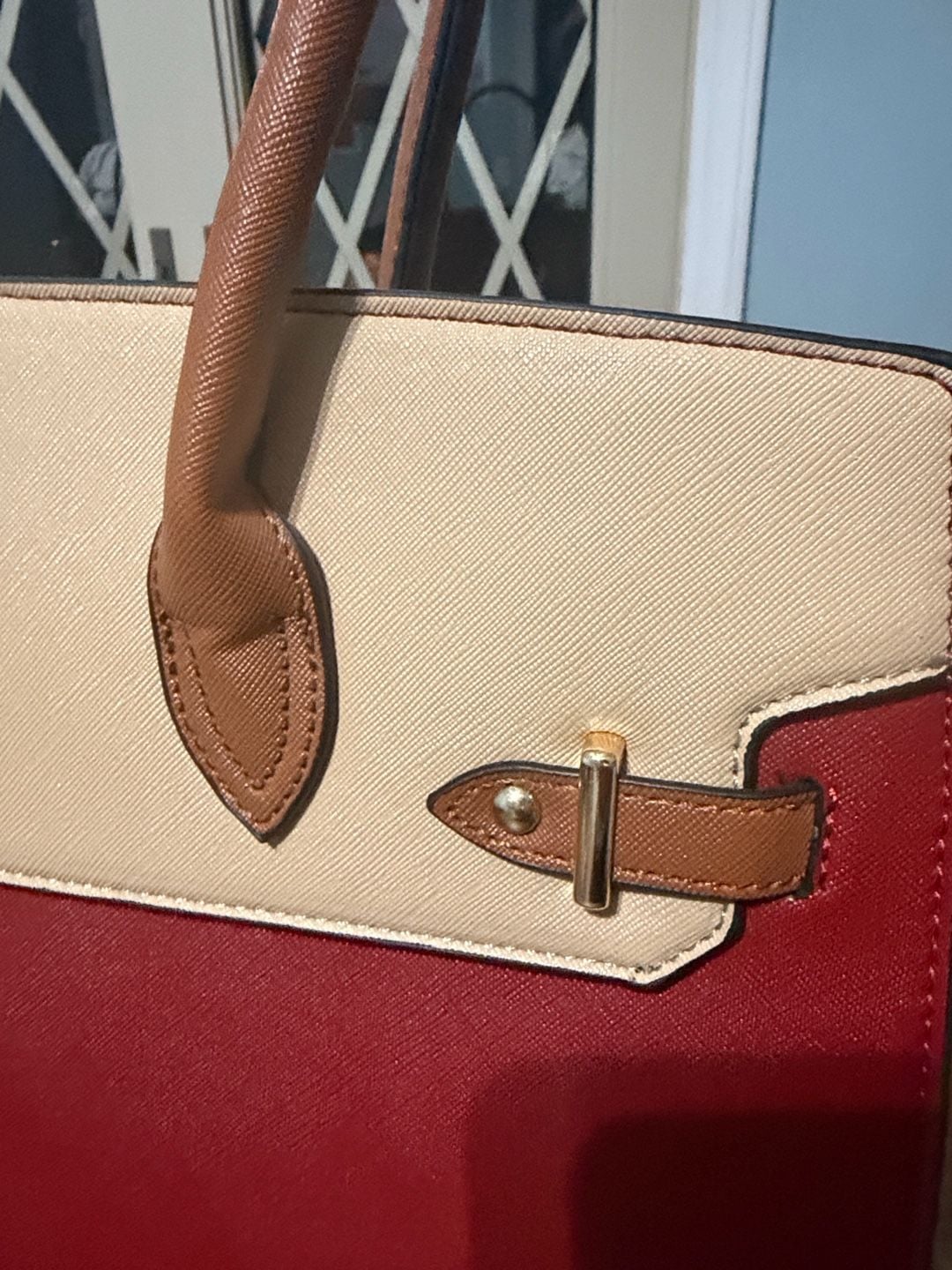 Chic & Savvy Handbags Tri-Color Satchel Handbag Red Beige Brown 3