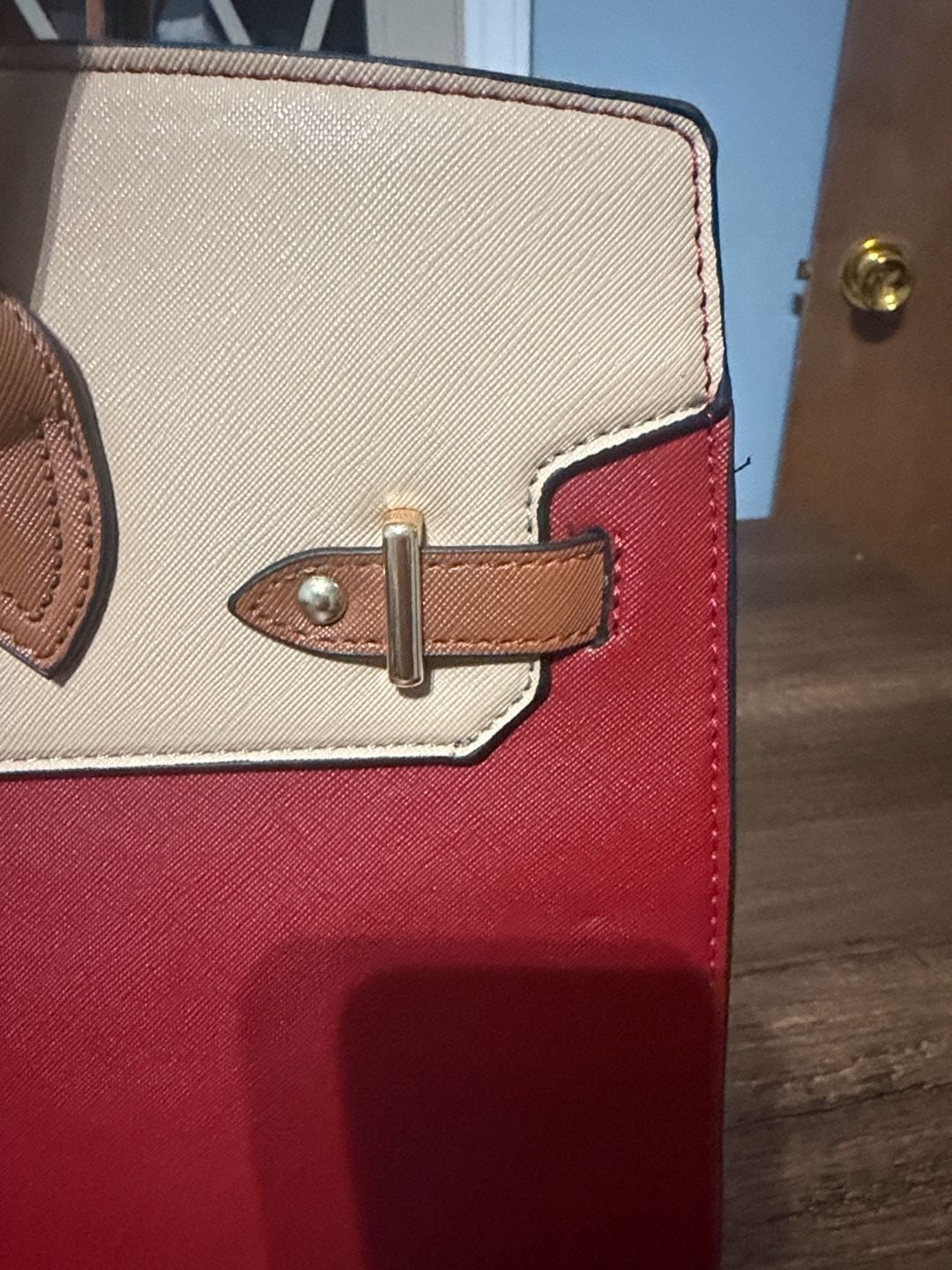 Chic & Savvy Handbags Tri-Color Satchel Handbag Red Beige Brown 5