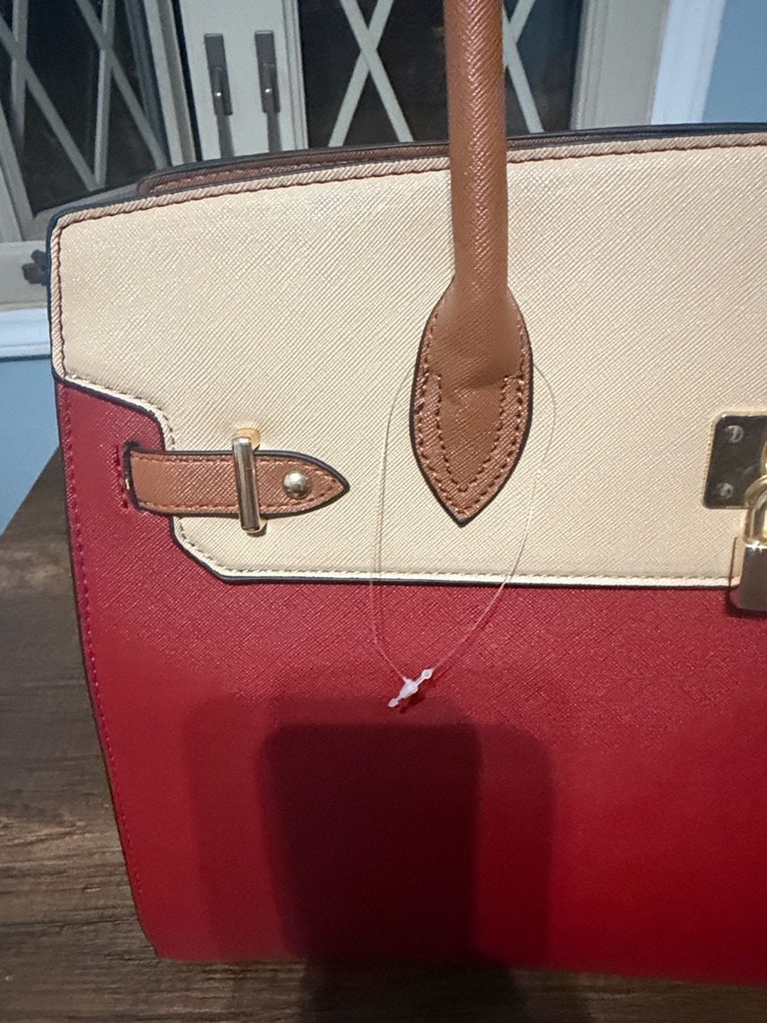 Chic & Savvy Handbags Tri-Color Satchel Handbag Red Beige Brown 6