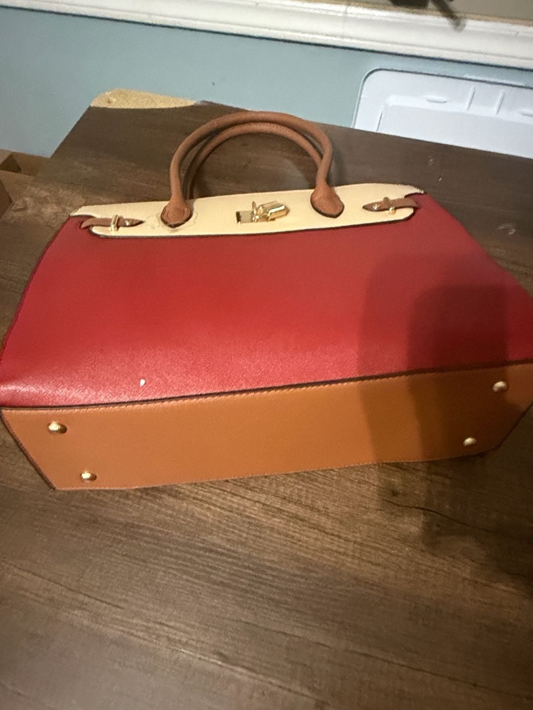 Chic & Savvy Handbags Tri-Color Satchel Handbag Red Beige Brown 8