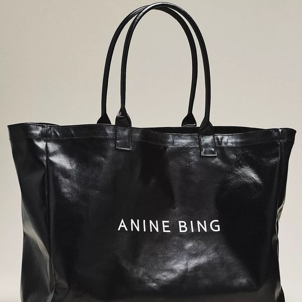 Anine Bing Leo Coated Canvas Tote Bag Black NWT